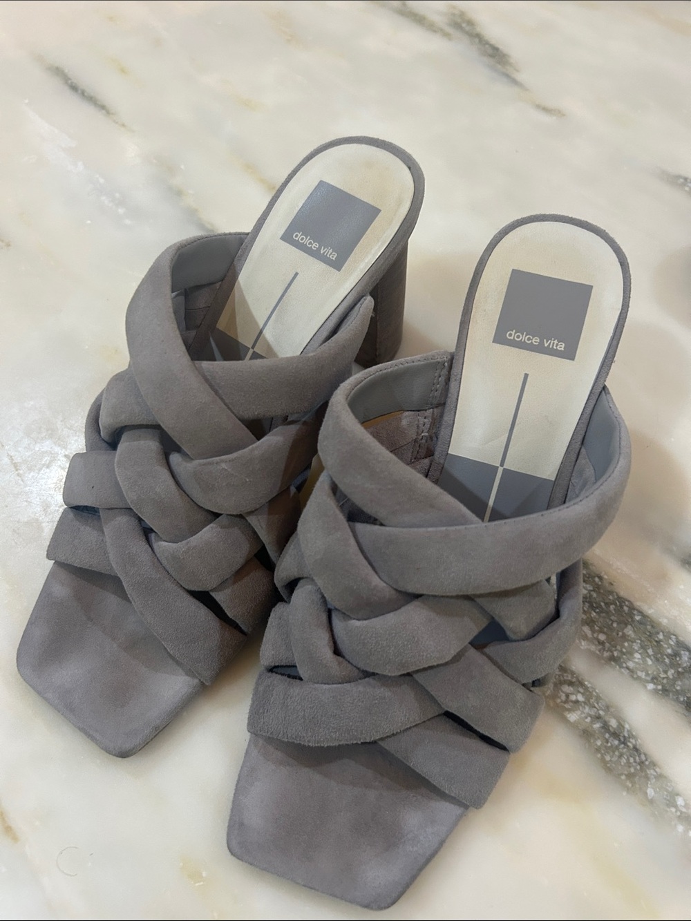 Dolce Vita Gray Braided Suede Slide Sandals